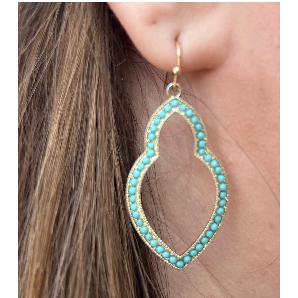 Marilyn Schiff Enamel Dangling Wire Earrings Turquoise Gold Bohemian NWT